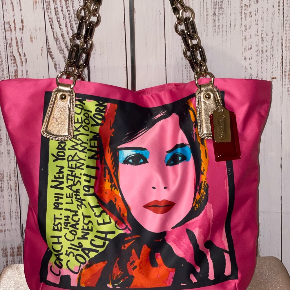 NWT HTF RARE COACH XL KRISTIN PHOTO PRINT PRETTY GIRL GOLD/MULTICOLOR TOTE 14396